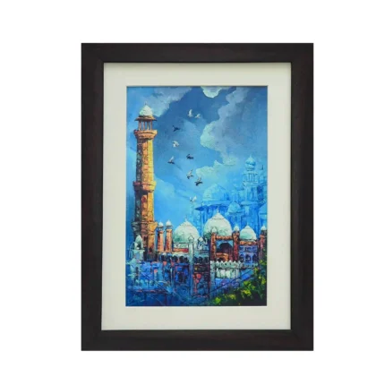 This is the beautiful painting of badshahi mosque or masjid located in Lahore.