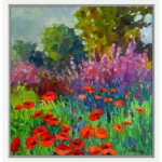 A painting capturing the essence of springtime, with vibrant colors and blooming flowers.